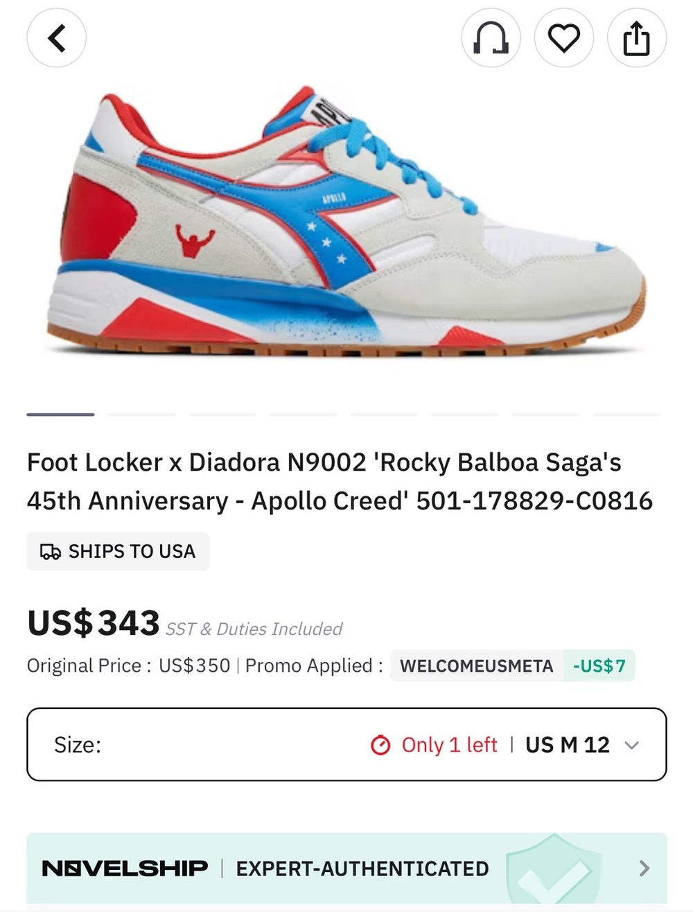 Diadora Sneakers Size 12 White Blue Red Rocky Apollo Creed N9002 New Box